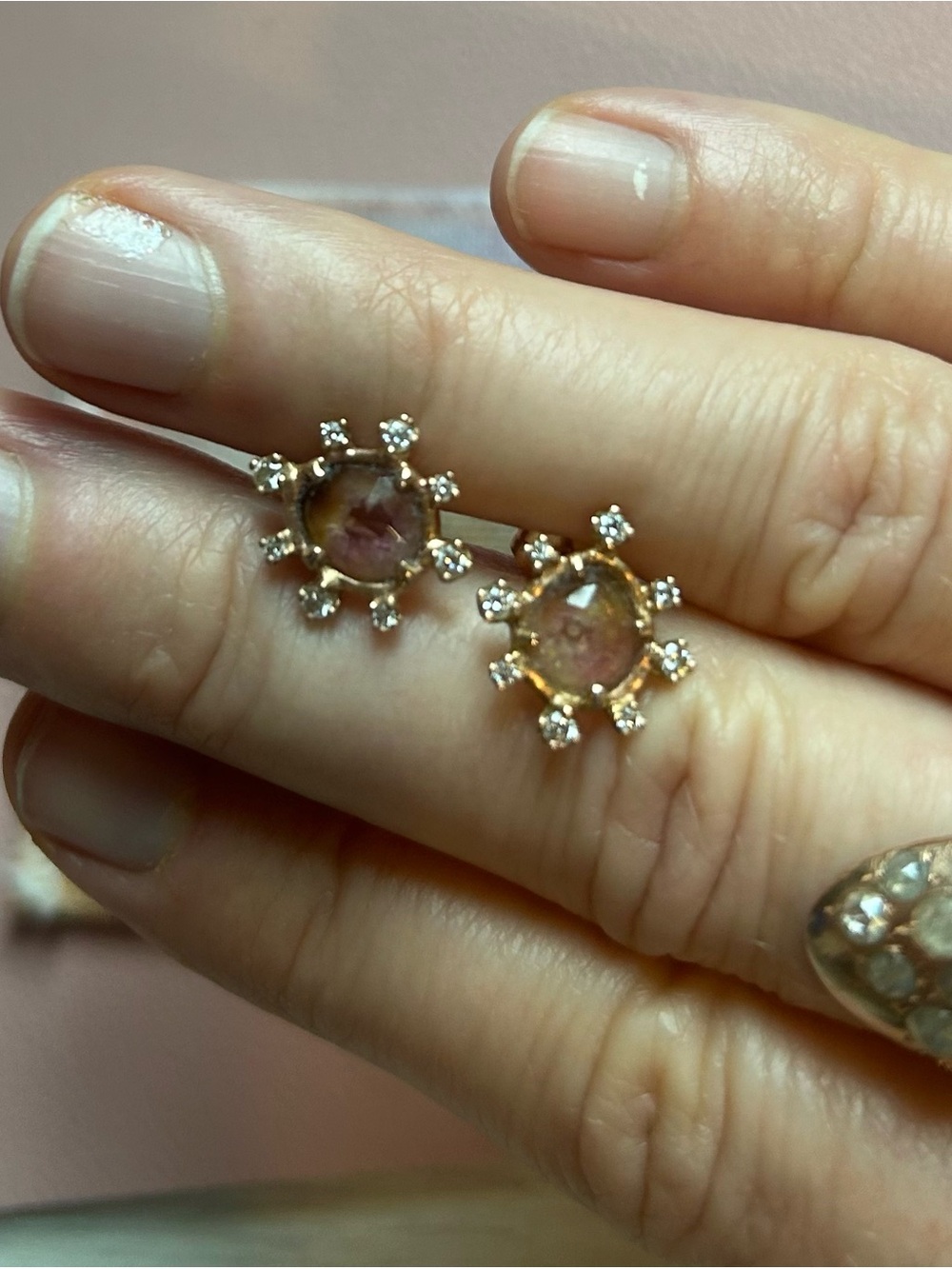 Sirciam Rose Gold Sunburst Earrings with Pink Center Stones